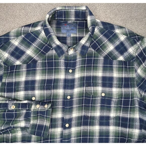 Lucky Brand Pearl Snap Flannel Shirt Mens Large Saturday Stretch Western Indigo - Picture 1 of 16